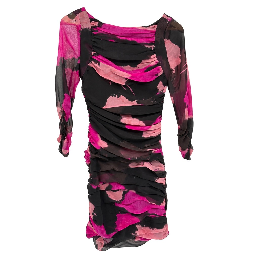DVF Diane Von‎ Furstenberg Mini Dress Silk Women 2 Small Pink Black Long Sleeve